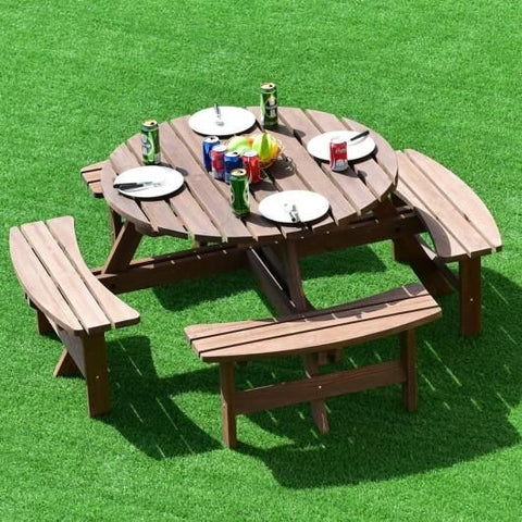 Costway Outdoor Furniture Patio 8 Seat Wood Picnic Dining Seat Bench Set by Costway 6952938349215 86952437 Patio 8 Seat Wood Picnic Dining Seat Bench Set by Costway SKU# 86952437