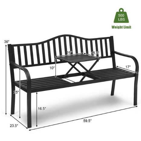 Costway Outdoor Furniture Patio Garden Bench Steel Frame with Adjustable Center Table by Costway 781880212041 72368149