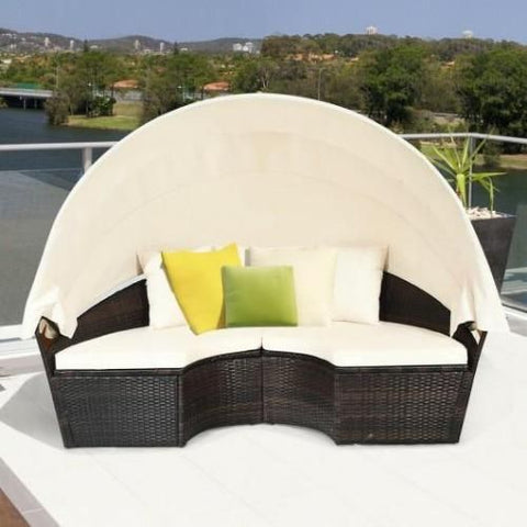 Costway Outdoor Furniture Patio Round Daybed Rattan Furniture Sets with Canopy by Costway 7461758259790 58692401