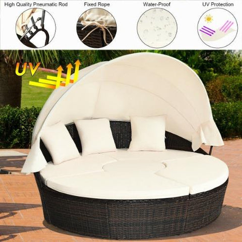 Costway Outdoor Furniture Patio Round Daybed Rattan Furniture Sets with Canopy by Costway 7461758259790 58692401