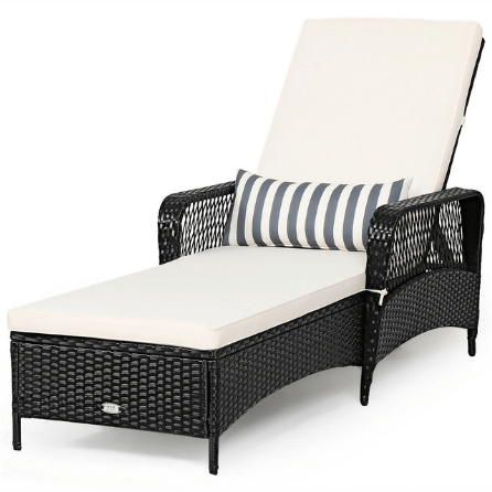 Costway Outdoor Furniture PE Rattan Armrest Chaise Lounge Chair with Adjustable Pillow by Costway 61920537