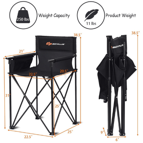 Costway Outdoor Furniture Portable 38'' Oversized High Camping Fishing Folding Chair by Costway 14608359
