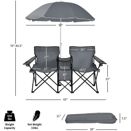 Costway Outdoor Furniture Portable Folding Picnic Double Chair With Umbrella by Costway Portable Folding Picnic Double Chair With Umbrella by Costway 24870591