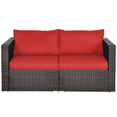 Costway Outdoor Furniture Red 2 PCS Patio Rattan Sectional Conversation Sofa Set by Costway 6499853314428 86547092-R 2 PCS Patio Rattan Sectional Conversation Sofa Set by Costway 86547092