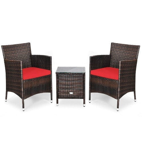 Costway Outdoor Furniture Red 3 Pcs Patio Furniture Set Outdoor Wicker Rattan Set By Costway 190431147709 03548733-R 3 Pcs Patio Furniture Set Outdoor Wicker Rattan Set Costway 03548729