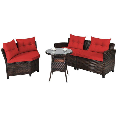 Costway Outdoor Furniture Red 4 Pcs Furniture Patio Set Outdoor Wicker Sofa Set by Costway 7461758458926 21935806-N 4 Pcs Furniture Patio Set Outdoor Wicker Sofa Set by Costway 21935806