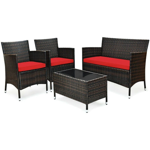 Costway Outdoor Furniture Red 4 Pcs Patio Rattan Conversation Set Outdoor Wicker Furniture Set by Costway 756839378628 68317402-R