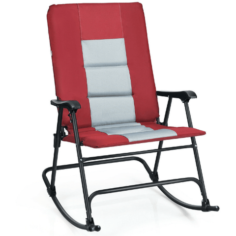 Costway Outdoor Furniture Red Foldable Rocking Padded Portable Camping Chair with Backrest and Armrest by Costway 68275493- R Foldable Rocking Padded Portable Camping Chair with Backrest & Armrest