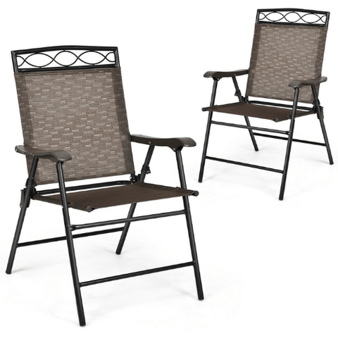 Set of 2 Patio Folding Chairs Sling Portable Dining Chair Set with Armrest by Costway SKU# 46295073