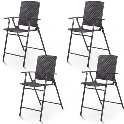 Costway Outdoor Furniture Set of 4 Folding Rattan Bar Chairs with Footrests and Armrests for Outdoors and Indoors by Costway 16247538 4 Folding Rattan Bar Chairs w/ Footrests Armrests for Outdoors Indoors
