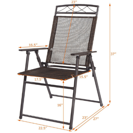 Set of 4 Patio Folding Sling Chairs Steel Camping Deck by Costway SKU# 97825106
