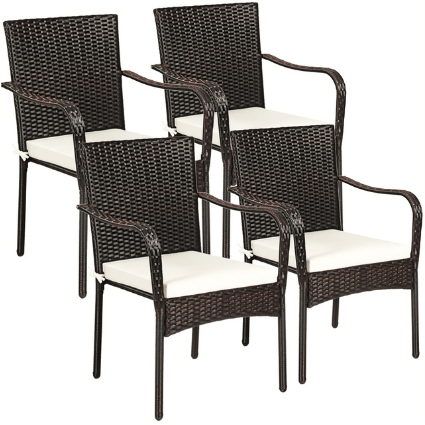 Costway 4 Pcs Patio Metal Chairs Outdoor Dining Seat Heavy Duty with Cushions Garden Gray