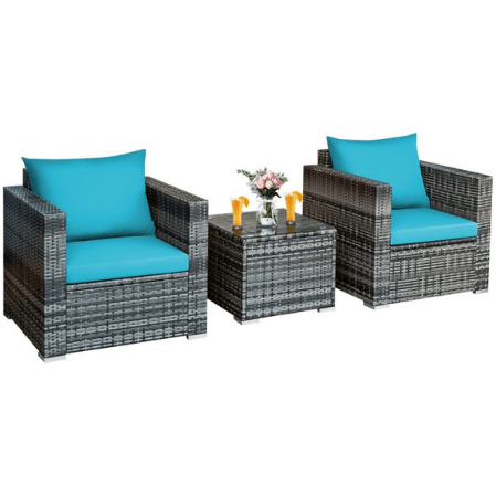 Costway Outdoor Furniture Sets 3 Pcs Patio Rattan Furniture Bistro Set with Cushioned Sofa by Costway