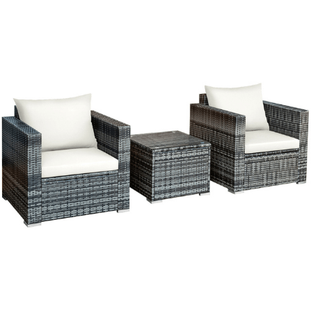 Costway Outdoor Furniture Sets 3 Pcs Patio Rattan Furniture Bistro Set with Cushioned Sofa by Costway 781880218456 57826031