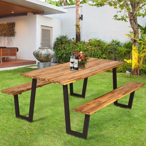 Costway Outdoor Furniture Sets 70 Inch Dining Table Set with Seats and Umbrella Hole by Costway 781880269922 64231589 70 Inch Dining Table Set with Seats and Umbrella Hole by Costway SKU# 64231589