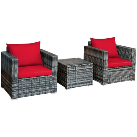 Costway Outdoor Furniture Sets Red 3 Pcs Patio Rattan Furniture Bistro Set with Cushioned Sofa by Costway 781880220480 57826031