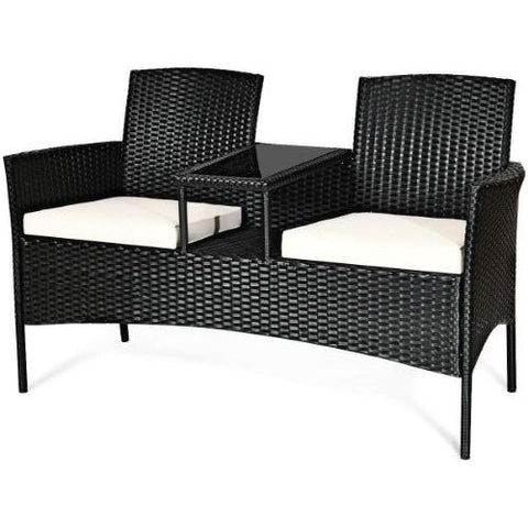 Costway Outdoor Furniture Sets White Patio Rattan Conversation Set Seat Sofa by Costway 781880255574 82750196-W Patio Rattan Conversation Set Seat Sofa by Costway SKU# 82750196