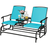 Image of Costway Outdoor Furniture Turquoise 2-Person Double Rocking Loveseat with Mesh Fabric and Center Tempered Glass Table by Costway 10985624 2-Person Rocking Loveseat Fabric Center Tempered Glass Table by Costway
