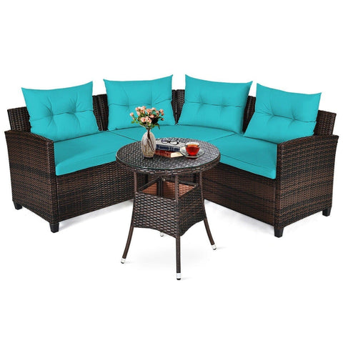 Costway Outdoor Furniture Turquoise 4 Pcs Furniture Patio Set Outdoor Wicker Sofa Set by Costway 7461758458926 21935806-T 4 Pcs Furniture Patio Set Outdoor Wicker Sofa Set by Costway 21935806