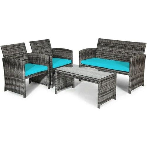 Costway Outdoor Furniture Turquoise 4 PCS Patio Rattan Furniture Set by Costway 7461759473508 13890462-T 4 PCS Patio Rattan Furniture Set by Costway SKU# 13890462