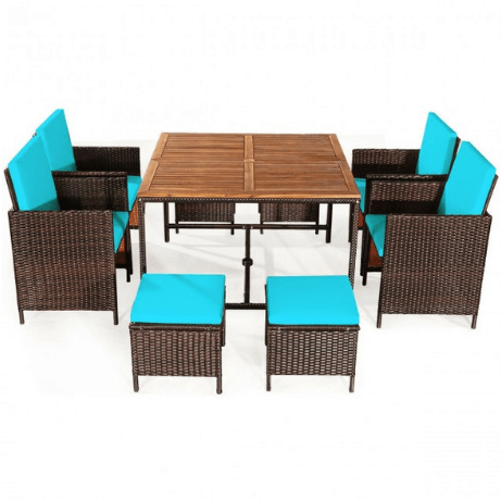 Costway Outdoor Furniture Turquoise 9 Pieces Patio Rattan Dining Cushioned Chairs Set by Costway 781880217305 54106273