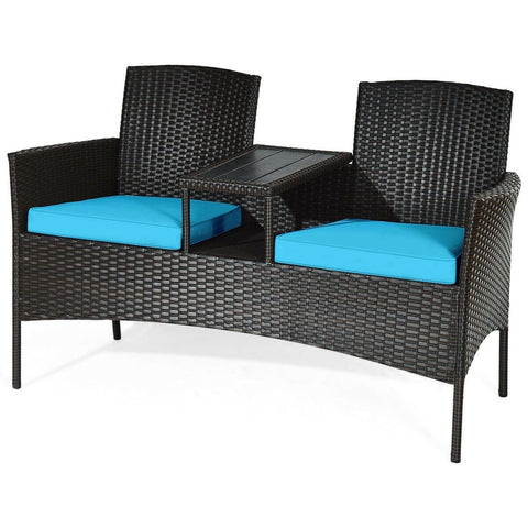 Costway Outdoor Furniture Turquoise Patio Rattan Conversation Set by Costway 7461759278882 97642380-T Patio Rattan Conversation Set by Costway SKU# 97642380