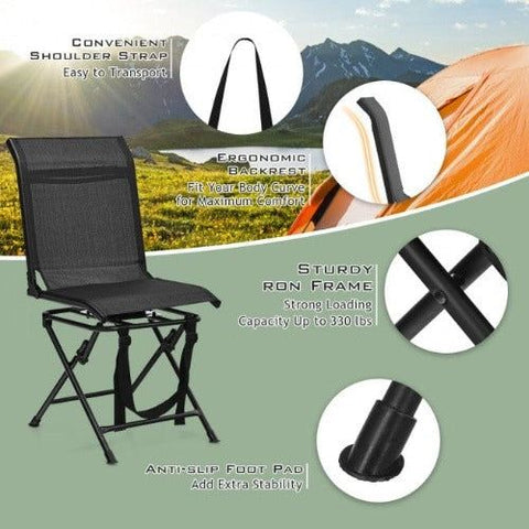 Foldable 360-degree Swivel Hunting Chair with Iron Frame for All-weather Outdoor by Costway