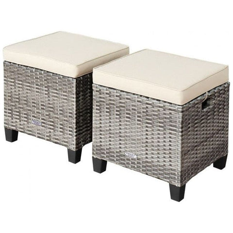 Costway Outdoor Sofas Beige 2 Pieces Patio Rattan Ottoman Seat with Removable Cushions by Costway 781880299561 37201946-Beige 2 Pieces Patio Rattan Ottoman Seat Removable Cushions Costway 37201946