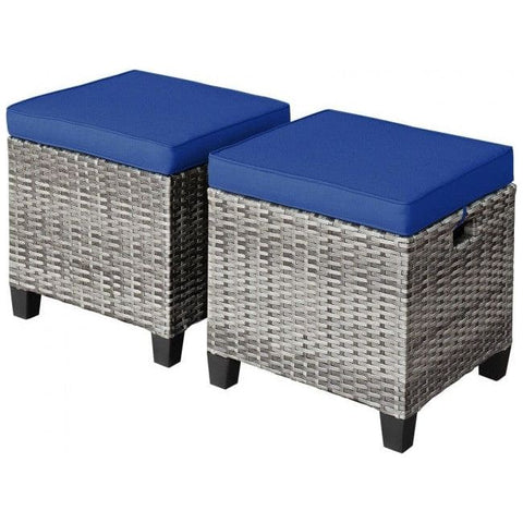 Costway Outdoor Sofas Navy 2 Pieces Patio Rattan Ottoman Seat with Removable Cushions by Costway 781880299547 37201946-Navy 2 Pieces Patio Rattan Ottoman Seat Removable Cushions Costway 37201946