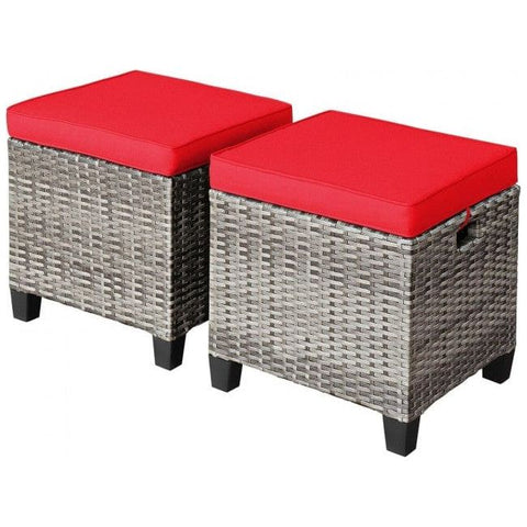 Costway Outdoor Sofas Red 2 Pieces Patio Rattan Ottoman Seat with Removable Cushions by Costway 781880299585 37201946-Red 2 Pieces Patio Rattan Ottoman Seat Removable Cushions Costway 37201946