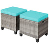 Image of Costway Outdoor Sofas Turquoise 2 Pieces Patio Rattan Ottoman Seat with Removable Cushions by Costway 781880299554 37201946-Turquoise 2 Pieces Patio Rattan Ottoman Seat Removable Cushions Costway 37201946
