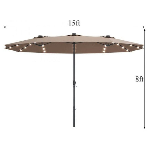 Costway Outdoor Umbrella Bases 15 Feet Patio LED Crank Solar Umbrella without Weight Base by Costway