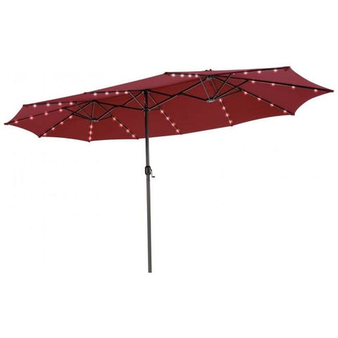 Costway Outdoor Umbrella Bases Burgundy 15 Feet Patio LED Crank Solar Umbrella without Weight Base by Costway 21950486-B