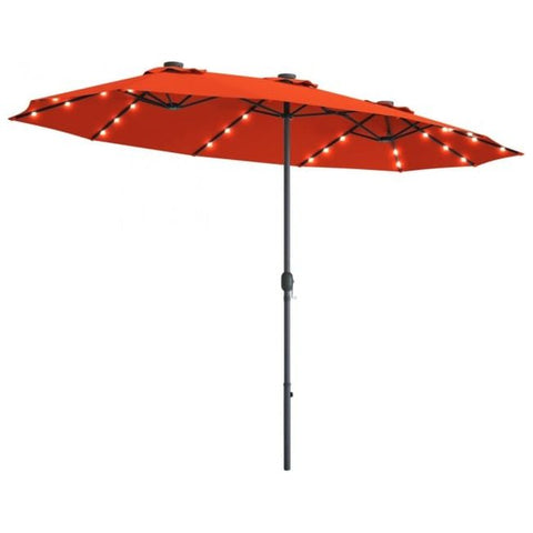 Costway Outdoor Umbrella Bases Orange 15 Feet Patio LED Crank Solar Umbrella without Weight Base by Costway 21950486-O