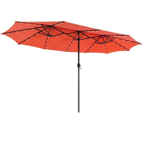 Costway Outdoor Umbrella Bases Orange 15 Feet Twin Patio Umbrella with 48 Solar LED Lights by Costway 51864930-Orange