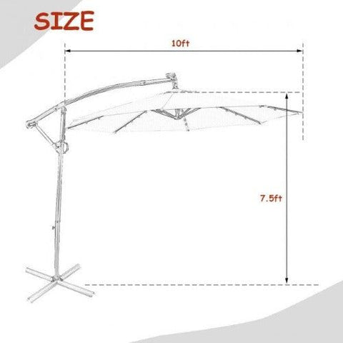 10 Feet 360° Rotation Solar Powered LED Patio Offset Umbrella without Weight Base by Costway