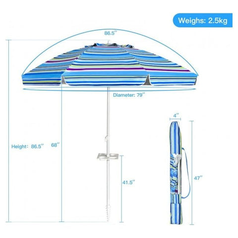 Costway Outdoor Umbrella Enclosure Kits 7.2 FT Portable Outdoor Beach Umbrella with Sand Anchor and Tilt Mechanism by Costway 10 Feet Patio Solar Powered Cantilever Umbrella Tilting System Costway