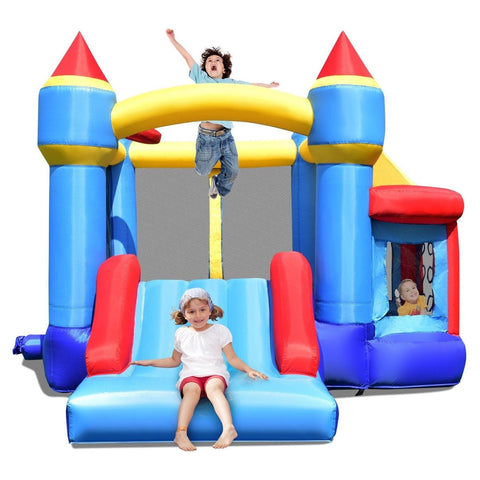 Costway Residential Bouncers Castle Slide Inflatable Bounce House with Ball Pit and Basketball Hoop by Costway Castle Slide Inflatable Bounce House with Ball Pit and Basketball Hoop