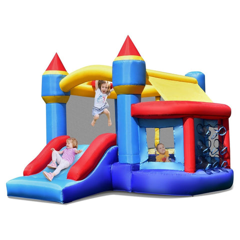 Costway Residential Bouncers Castle Slide Inflatable Bounce House with Ball Pit and Basketball Hoop by Costway Castle Slide Inflatable Bounce House with Ball Pit and Basketball Hoop