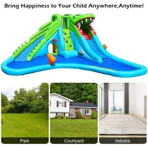 Costway Residential Bouncers Crocodile Inflatable Water Slide Climbing Wall Bounce House by Costway