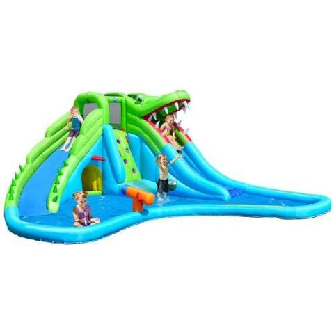 Costway Residential Bouncers Crocodile Inflatable Water Slide Climbing Wall Bounce House by Costway