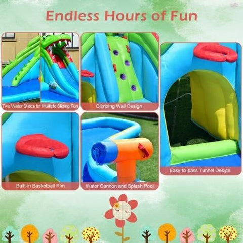 Costway Residential Bouncers Crocodile Themed Inflatable Slide Bouncer with Two Water Slides by Costway