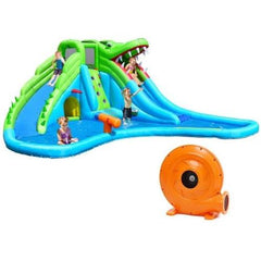 Crocodile Themed Inflatable Slide Bouncer with Two Water Slides by Costway