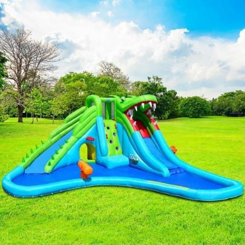 Costway Residential Bouncers Crocodile Themed Inflatable Slide Bouncer with Two Water Slides by Costway