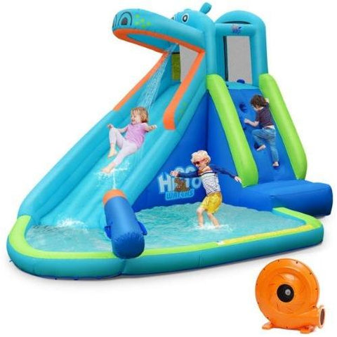 Costway Residential Bouncers Included Kids Hippo Inflatable Bounce House with Bag by Costway 7461758452504 83095471-I Kids Hippo Inflatable Bounce House with Bag by Costway 