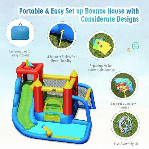 Costway Residential Bouncers Inflatable Bounce House Splash Pool with Water Climb Slide by Costway