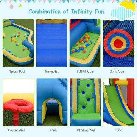 Costway Residential Bouncers Inflatable Kid Bounce House Slide Climbing Splash Park Pool Jumping Castle by Costway Inflatable Kid Bounce House Slide Splash Park Pool Castle Costway