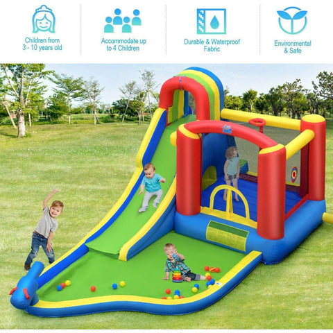 Costway Residential Bouncers Inflatable Kid Bounce House Slide Climbing Splash Park Pool Jumping Castle by Costway Inflatable Kid Bounce House Slide Splash Park Pool Castle Costway