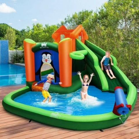 Costway Residential Bouncers Inflatable Water Park Bouncer with Climbing Wall Splash Pool Water Cannon by Costway Inflatable Water Park Bouncer Climbing Wall Pool Water Cannon Costway