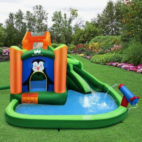 Costway Residential Bouncers Inflatable Water Park Bouncer with Climbing Wall Splash Pool Water Cannon by Costway Inflatable Water Park Bouncer Climbing Wall Pool Water Cannon Costway